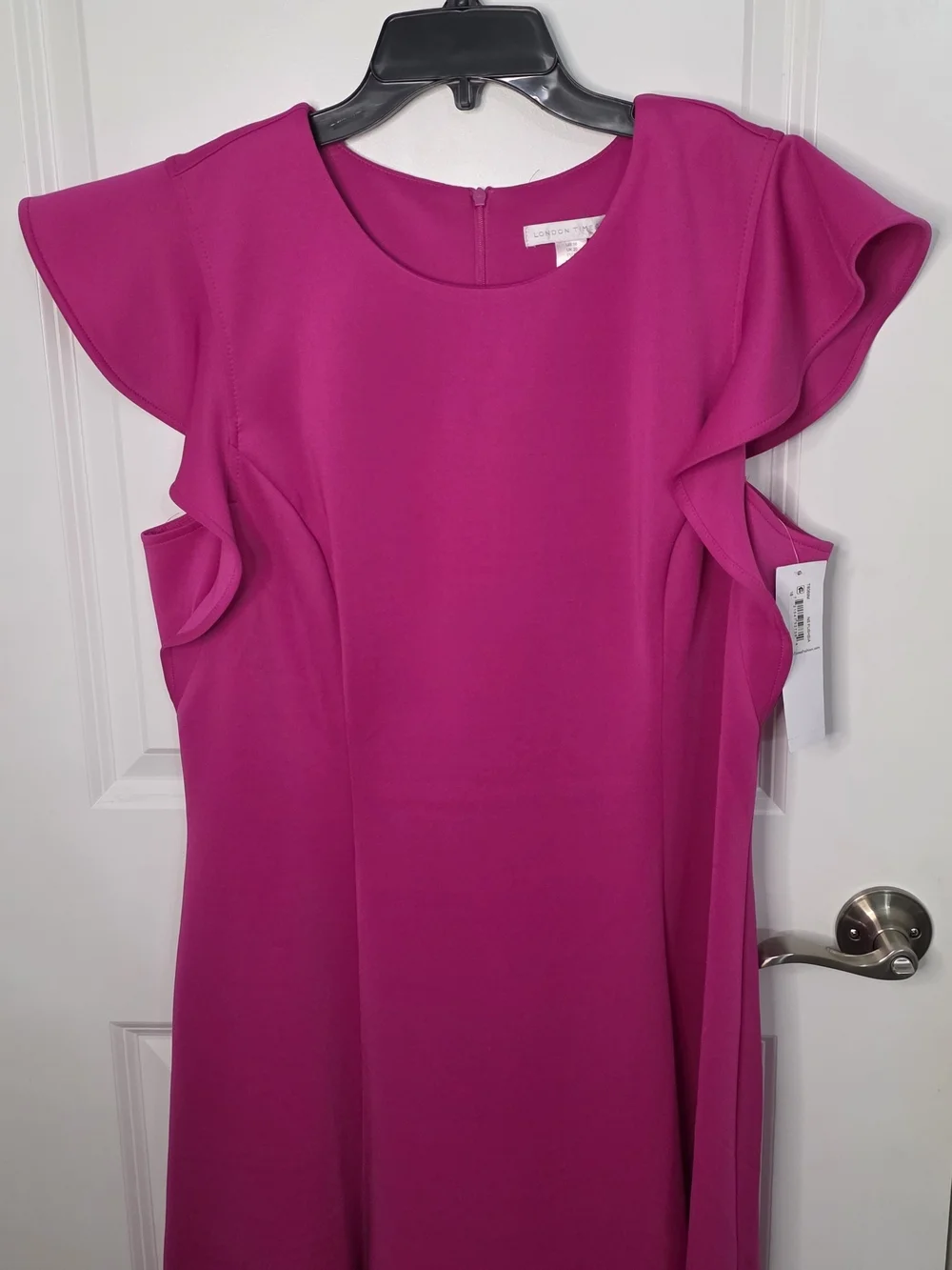 London Times Bright Fuchsia Ruffle Sleeve A-Line Dress